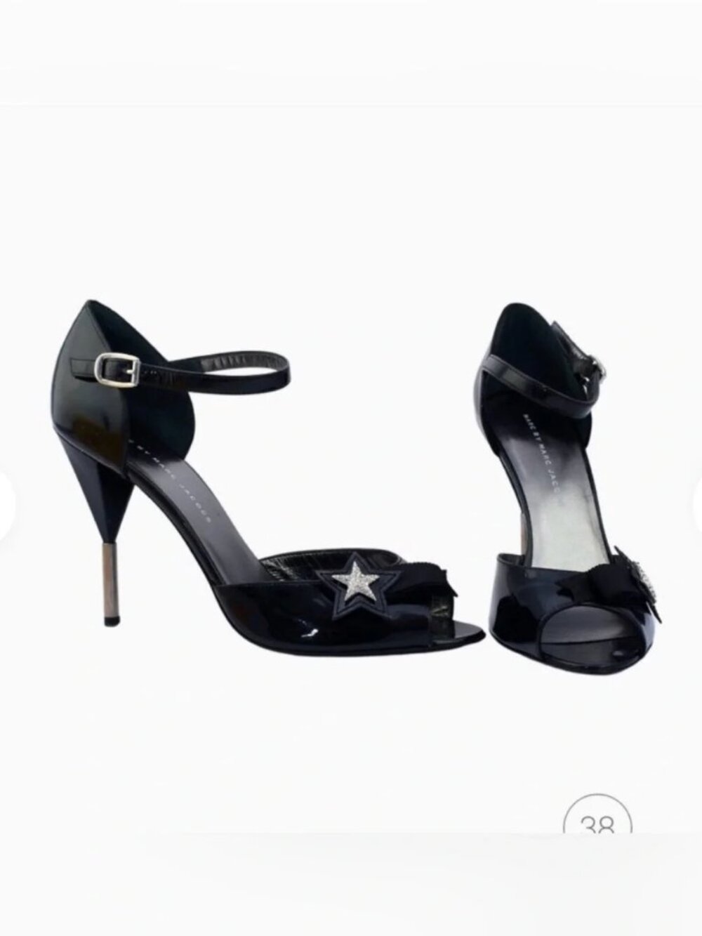 Womens Marc By Marc Jacobs Black Patent Leather Ribbon Star Heels 37.5 US/7.5